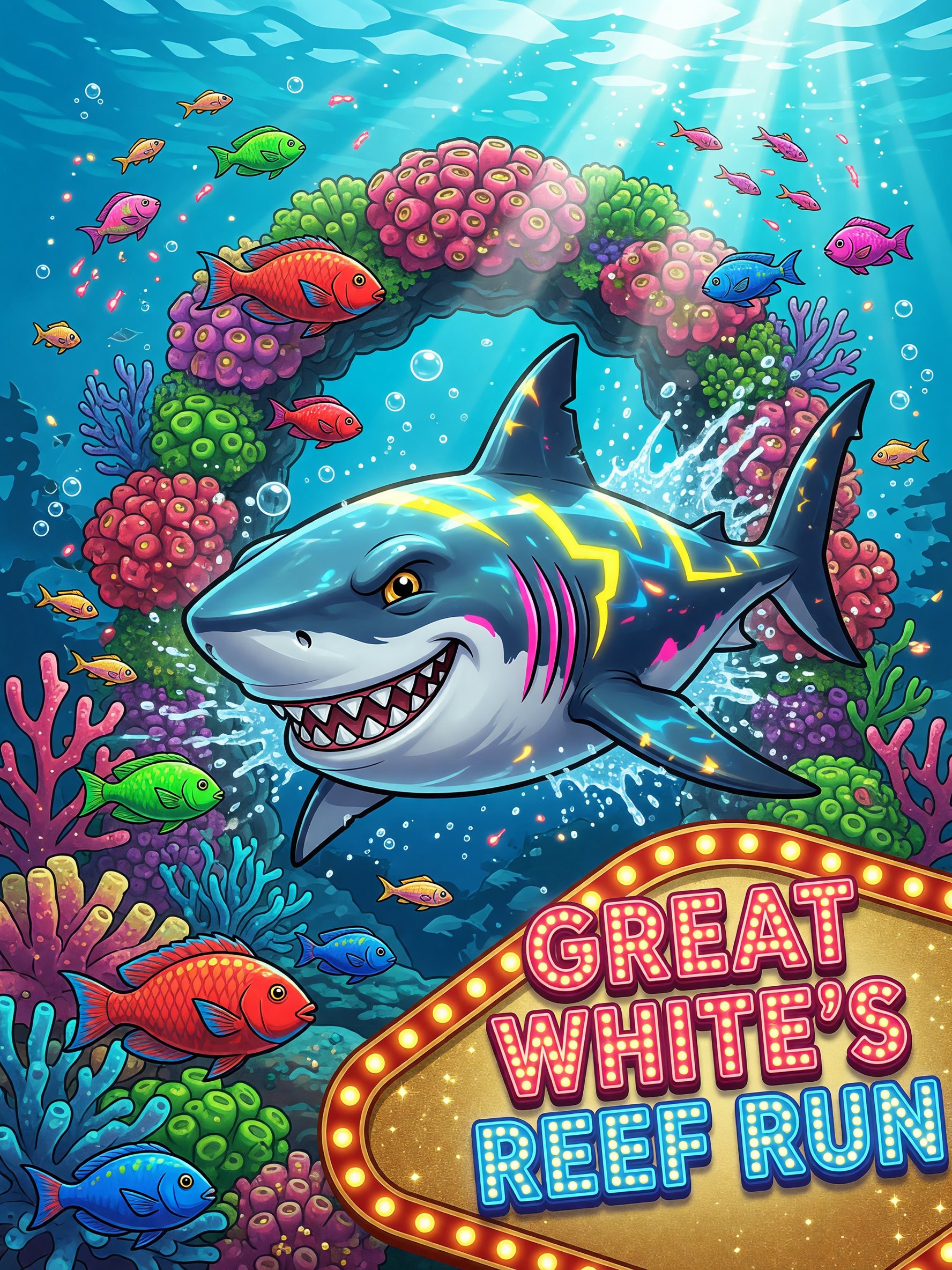 Great White's Reef Run — Coral Predator themed game art